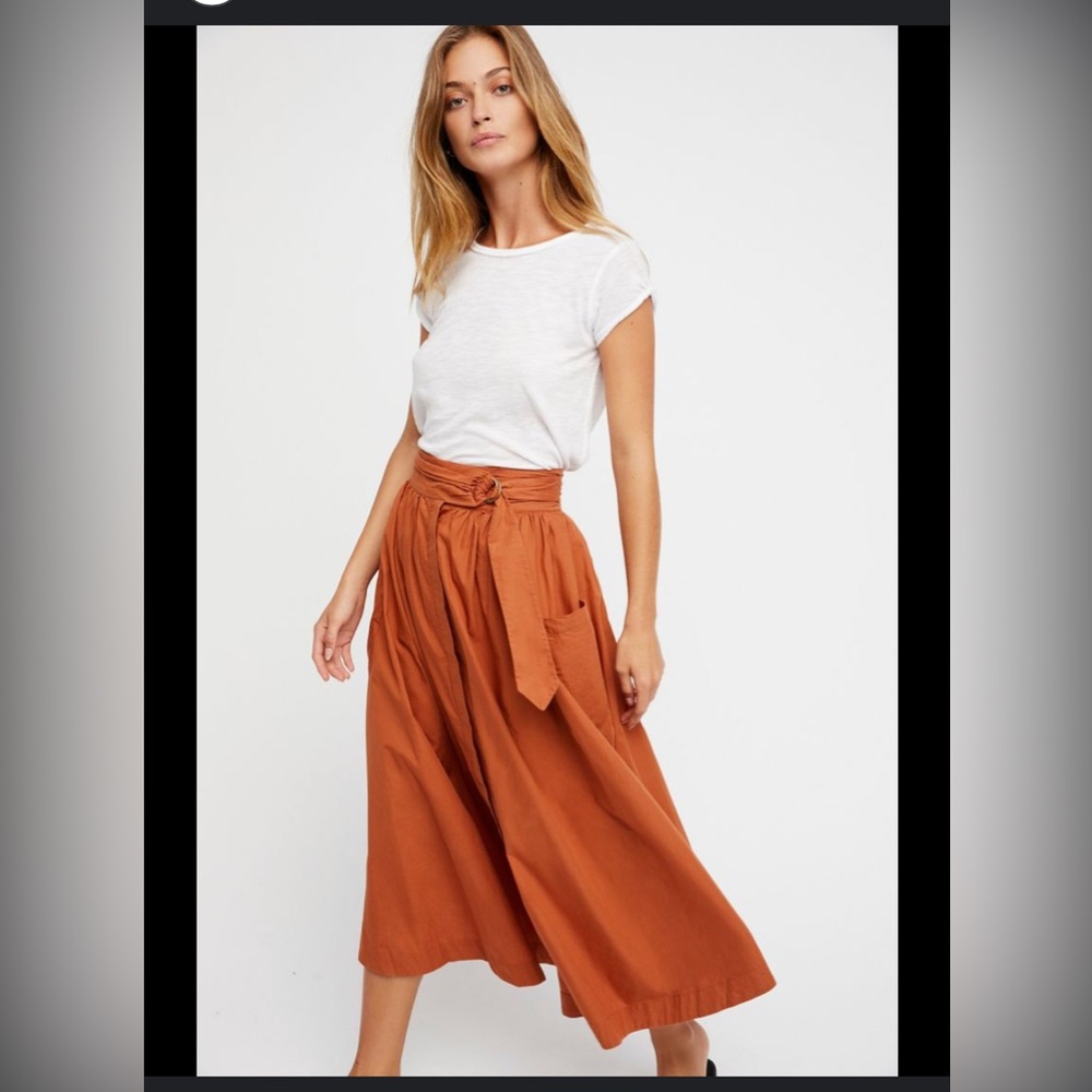 Free People rust orange midi belted skirt